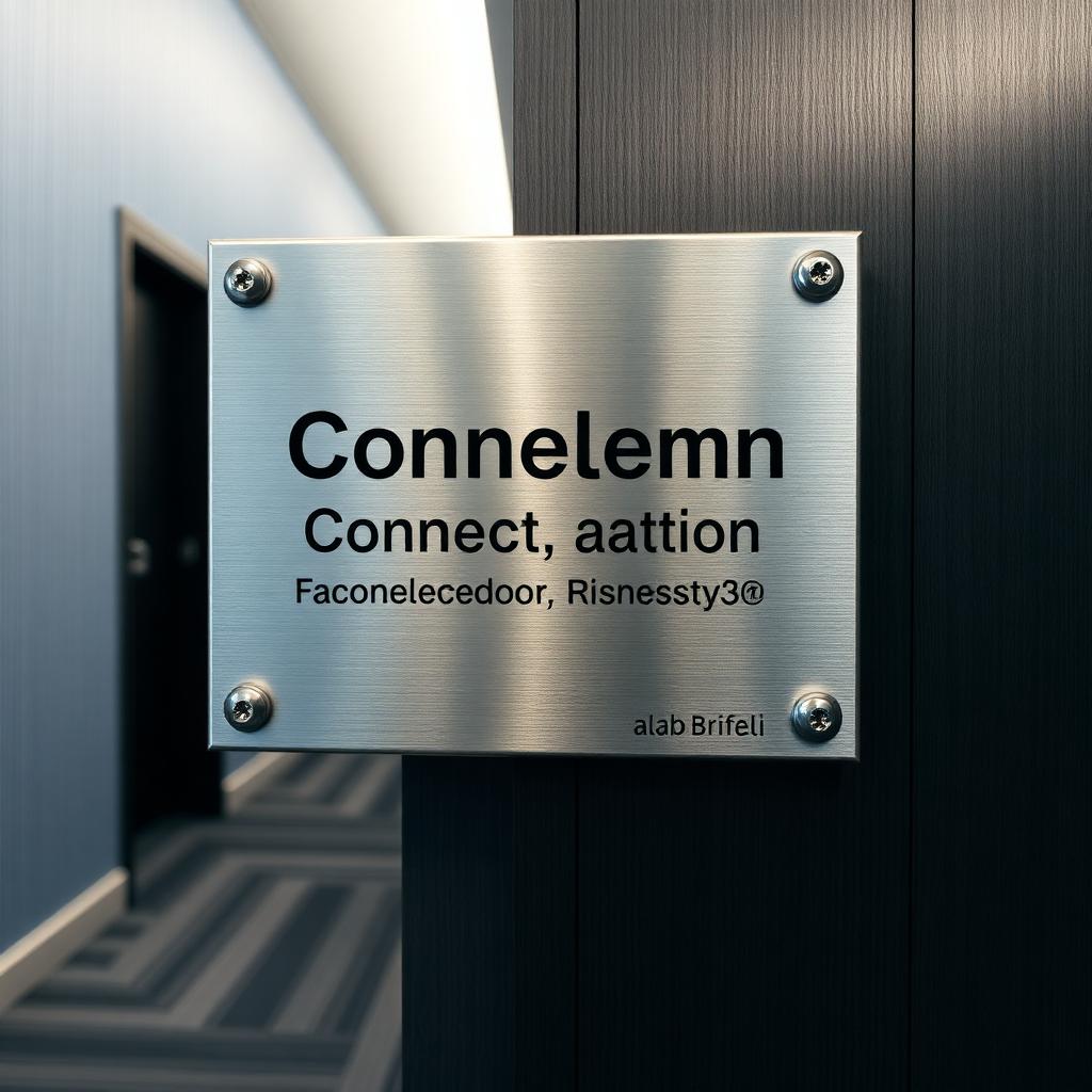 Brushed metal conference room door plate with ADA Braille