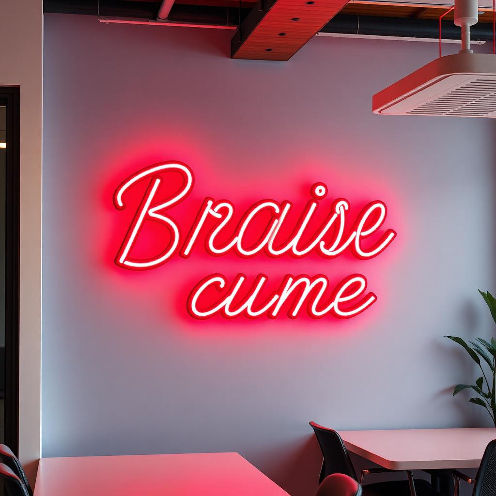 Office break room LED neon brand statement sign